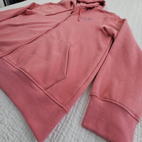 True Religion Full Zip Hoodie NWT Men's XL Red Overlap Logo NEW Kangaroo Pocket - Picture 2 of 12
